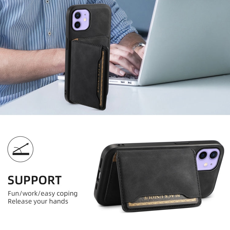 For iPhone 12 Denior D13 Retro Texture Leather MagSafe Card Bag Phone Case(Black) - iPhone 12 / 12 Pro Cases by Denior | Online Shopping UK | buy2fix