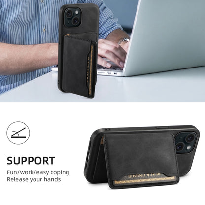 For iPhone 15 Denior D13 Retro Texture Leather MagSafe Card Bag Phone Case(Black) - iPhone 15 Cases by Denior | Online Shopping UK | buy2fix