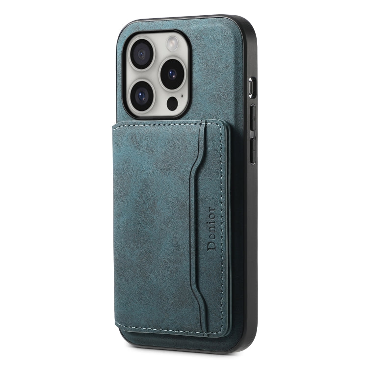 For iPhone 16 Pro Denior D13 Retro Texture Leather MagSafe Card Bag Phone Case(Blue) - iPhone 16 Pro Cases by Denior | Online Shopping UK | buy2fix