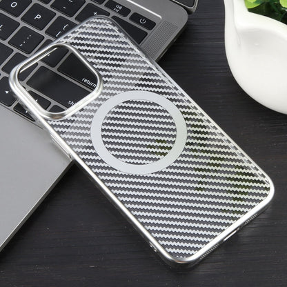 For iPhone 15 Pro Max 6D Plated Carbon Fiber Clear Magsafe PC Phone Case(Starlight Silver) - iPhone 15 Pro Max Cases by buy2fix | Online Shopping UK | buy2fix