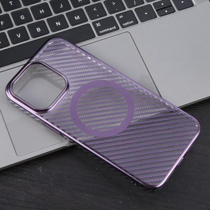 For iPhone 15 Pro Max 6D Plated Carbon Fiber Clear Magsafe PC Phone Case(Aurora Purple) - iPhone 15 Pro Max Cases by buy2fix | Online Shopping UK | buy2fix