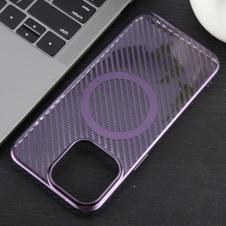 For iPhone 12 Pro Max 6D Plated Carbon Fiber Clear Magsafe PC Phone Case(Aurora Purple) - iPhone 12 Pro Max Cases by buy2fix | Online Shopping UK | buy2fix