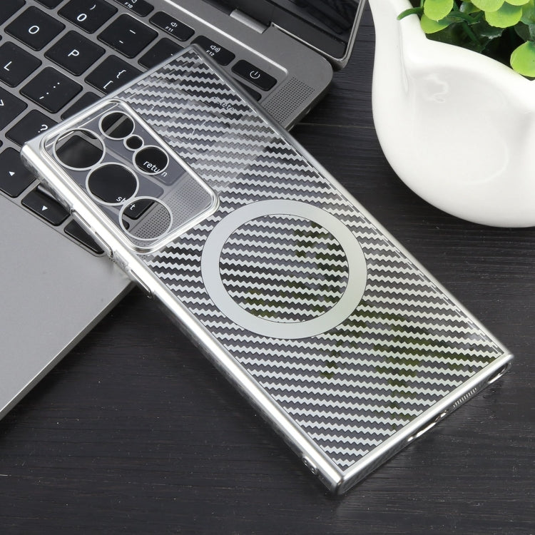 For Samsung Galaxy S23 Ultra 5G 6D Plated Carbon Fiber Clear Magsafe PC Phone Case(Starlight Silver) - Galaxy S23 Ultra 5G Cases by buy2fix | Online Shopping UK | buy2fix