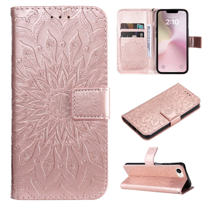 For iPhone SE 2024 Embossed Sunflower Pattern Flip Leather Phone Case(Rose Gold) - More iPhone Cases by buy2fix | Online Shopping UK | buy2fix