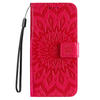 For iPhone 16 Embossed Sunflower Pattern Flip Leather Phone Case(Red) - iPhone 16 Cases by buy2fix | Online Shopping UK | buy2fix