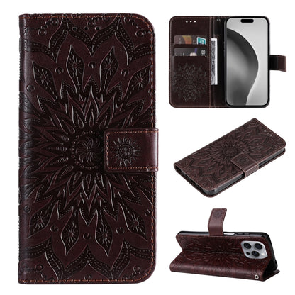 For iPhone 16 Pro Max Embossed Sunflower Pattern Flip Leather Phone Case(Brown) - iPhone 16 Pro Max Cases by buy2fix | Online Shopping UK | buy2fix