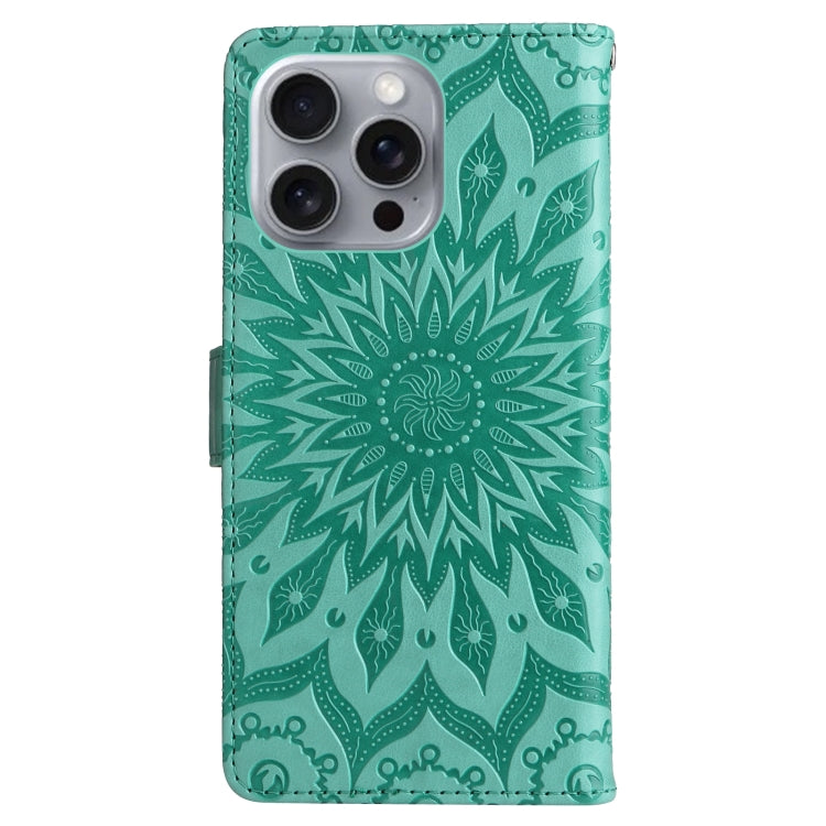 For iPhone 16 Pro Max Embossed Sunflower Pattern Flip Leather Phone Case(Green) - iPhone 16 Pro Max Cases by buy2fix | Online Shopping UK | buy2fix