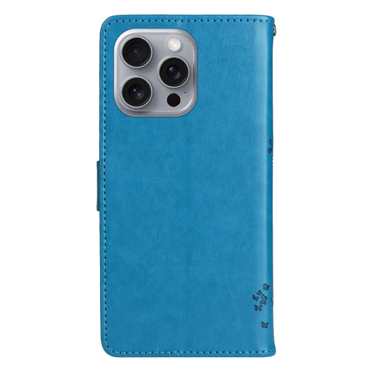 For iPhone 16 Pro Max Tree & Cat Embossed Pattern Flip Leather Phone Case(Blue) - iPhone 16 Pro Max Cases by buy2fix | Online Shopping UK | buy2fix