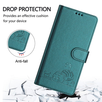 For OPPO Find X7 Cat Rat Embossed Pattern RFID Leather Phone Case with Lanyard(Peacock Green) - Find X7 Cases by buy2fix | Online Shopping UK | buy2fix