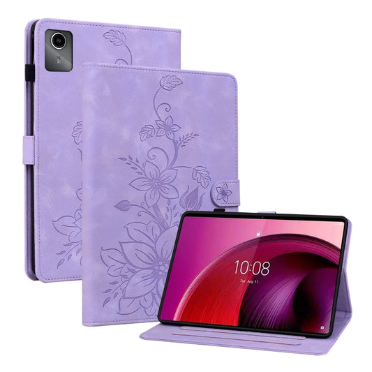 For Lenovo Tab M11/Xiaoxin Pad 11 2024 Lily Embossed Leather Tablet Case(Purple) - Lenovo by buy2fix | Online Shopping UK | buy2fix