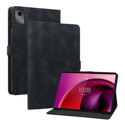 For Lenovo Tab M11/Xiaoxin Pad 11 2024 Lily Embossed Leather Tablet Case(Black) - Lenovo by buy2fix | Online Shopping UK | buy2fix