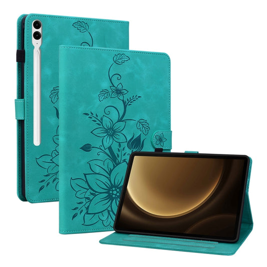 For Samsung Galaxy Tab S9+ / S9 FE+ Lily Embossed Leather Tablet Case(Green) - Galaxy Tab S9+ Cases by buy2fix | Online Shopping UK | buy2fix