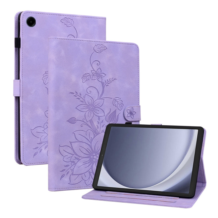 For Samsung Galaxy Tab A9 Lily Embossed Leather Tablet Case(Purple) - Galaxy Tab A9 by buy2fix | Online Shopping UK | buy2fix