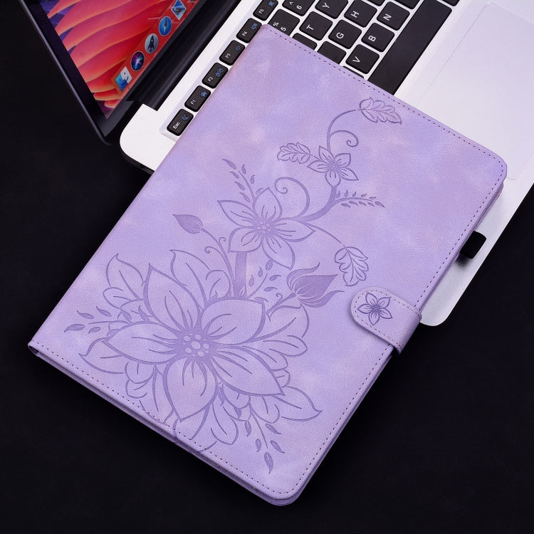 For Samsung Galaxy Tab A9 Lily Embossed Leather Tablet Case(Purple) - Galaxy Tab A9 by buy2fix | Online Shopping UK | buy2fix