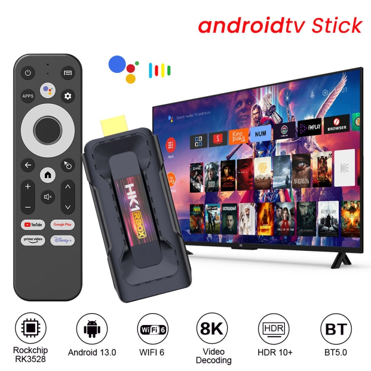 HK1 RBOX D8 RK3528 Android 13.0 Quad Core 8K HD Wifi6 Bluetooth TV Stick, RAM:2GB+16GB(EU Plug) - Android TV Sticks by buy2fix | Online Shopping UK | buy2fix