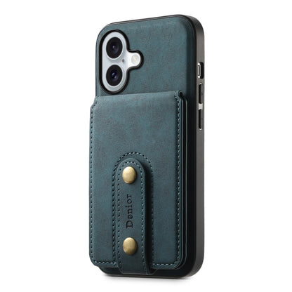 For iPhone 16 Denior D14 NK Retro Pattern MagSafe Magnetic Card Holder Leather Phone Case(Blue) - iPhone 16 Cases by Denior | Online Shopping UK | buy2fix