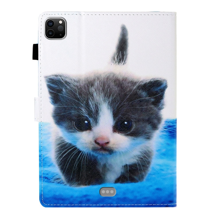 For iPad Pro 11 2024 Coloured Drawing Stitching Smart Leather Tablet Case(Blue White Cat) - iPad Pro 11 2024 Cases by buy2fix | Online Shopping UK | buy2fix