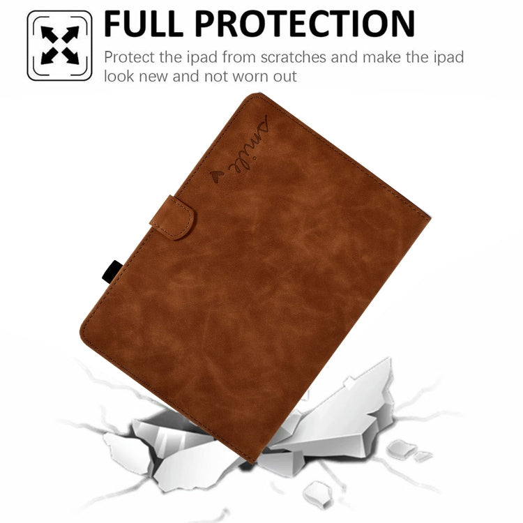 For iPad Pro 11 2024 Embossed Smile Smart Leather Tablet Case(Brown) - iPad Pro 11 2024 Cases by buy2fix | Online Shopping UK | buy2fix