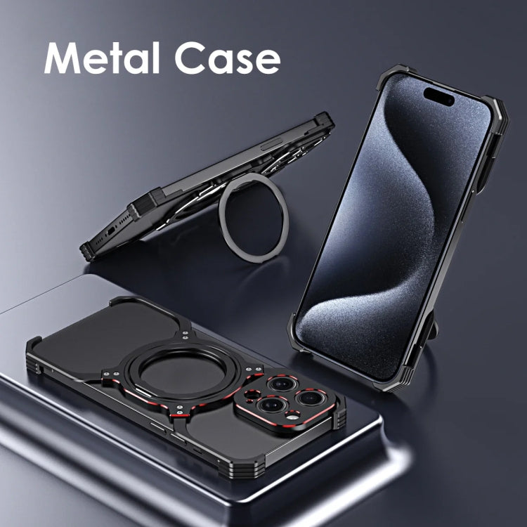 For iPhone 13 Pro Max Mechanical Arm Borderless MagSafe Holder Metal Phone Case(Black Blue) - iPhone 13 Pro Max Cases by buy2fix | Online Shopping UK | buy2fix