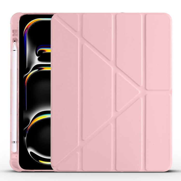 For iPad Pro 13 2024 Multi-folding TPU Leather Smart Tablet Case with Pen Slot(Pink) - iPad Pro 13 2024 Cases by buy2fix | Online Shopping UK | buy2fix