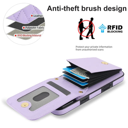 For iPhone 16 Pro Max YM015 Crossbody Rhombic Card Bag RFID Phone Case(Light Purple) - iPhone 16 Pro Max Cases by buy2fix | Online Shopping UK | buy2fix