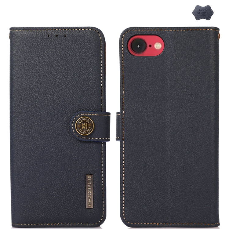 For iPhone SE 2024 KHAZNEH Custer Genuine Leather RFID Phone Case(Blue) - More iPhone Cases by buy2fix | Online Shopping UK | buy2fix