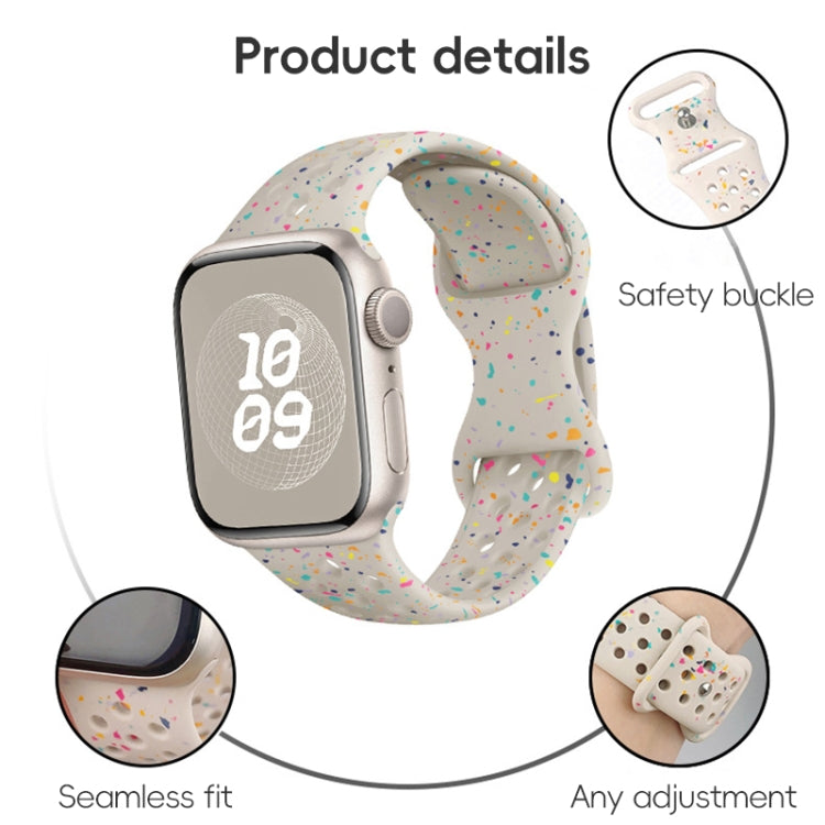 For Apple Watch Series 8 41mm Hole Style Butterfly Buckle Camouflage Silicone Watch Band(Starlight Color) - Watch Bands by buy2fix | Online Shopping UK | buy2fix
