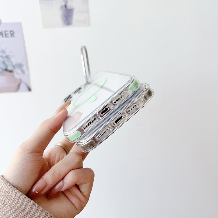 For iPhone 11 J2 High Transparent MagSafe Magnetic Frame Holder Phone Case(White) - iPhone 11 Cases by buy2fix | Online Shopping UK | buy2fix