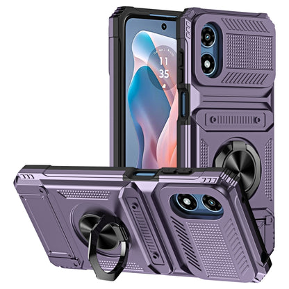 For Motorola Moto G Play 4G 2024 TPU+PC Shockproof Card Slot Phone Case with Metal Ring Holder(Purple) - Motorola Cases by buy2fix | Online Shopping UK | buy2fix