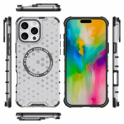 For iPhone 16 Pro Max Honeycomb Magnetic Ring Shockproof Phone Case(White) - iPhone 16 Pro Max Cases by buy2fix | Online Shopping UK | buy2fix