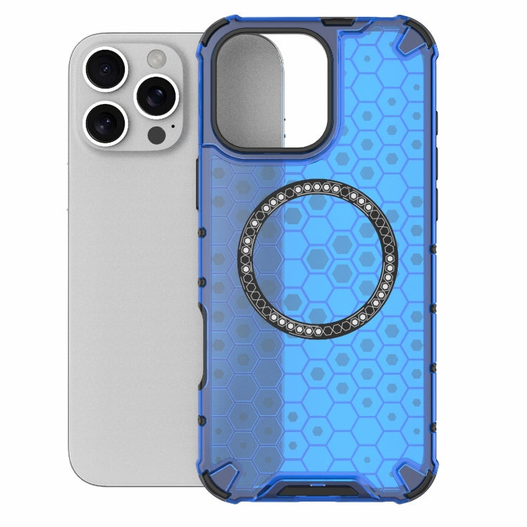 For iPhone 16 Pro Max Honeycomb Magnetic Ring Shockproof Phone Case(Blue) - iPhone 16 Pro Max Cases by buy2fix | Online Shopping UK | buy2fix