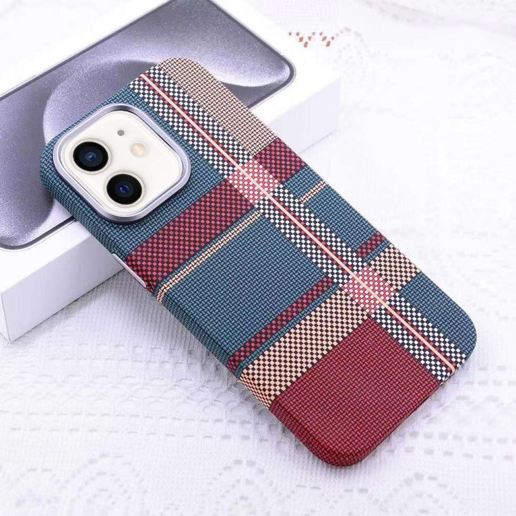 For iPhone 12 Kevlar Carbon Fiber Texture MagSafe Magnetic Phone Case(Red Green Checkered) - iPhone 12 / 12 Pro Cases by buy2fix | Online Shopping UK | buy2fix