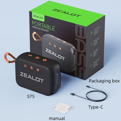 Zealot S75 Portable Outdoor IPX6 Waterproof Bluetooth Speaker(Black) - Waterproof Speaker by ZEALOT | Online Shopping UK | buy2fix