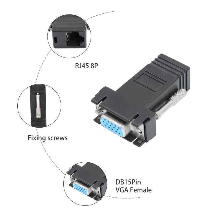 DB15 VGA Female to RJ45 8P Female Adapter(Black) - Adapter by buy2fix | Online Shopping UK | buy2fix