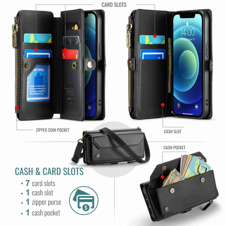 For iPhone 12 mini CaseMe C36 Card Slots Zipper Wallet RFID Anti-theft Leather Phone Case(Black) - iPhone 12 mini Cases by CaseMe | Online Shopping UK | buy2fix