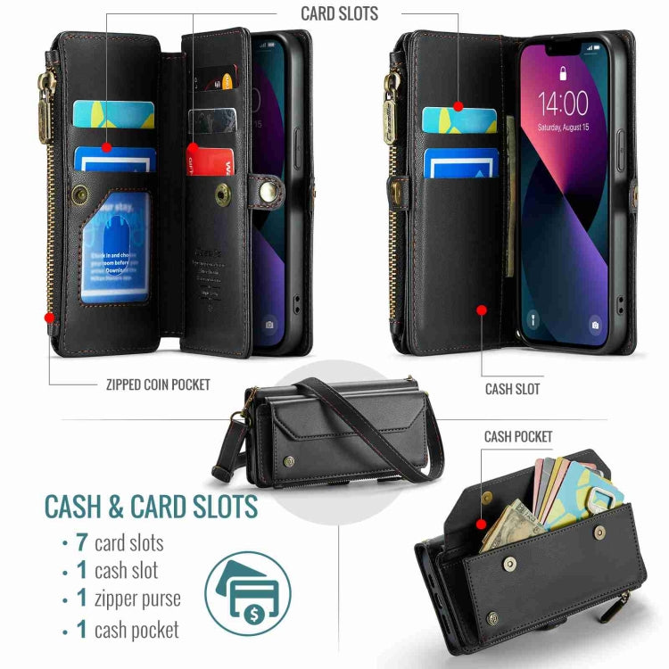 For iPhone 13 CaseMe C36 Card Slots Zipper Wallet RFID Anti-theft Leather Phone Case(Black) - iPhone 13 Cases by CaseMe | Online Shopping UK | buy2fix