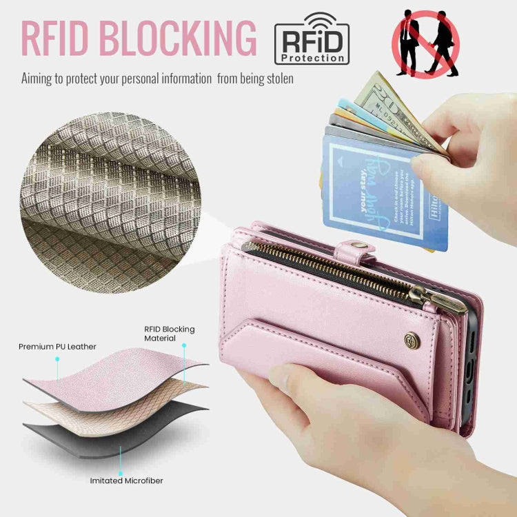 For iPhone 15 CaseMe C36 Card Slots Zipper Wallet RFID Anti-theft Leather Phone Case(Pink) - iPhone 15 Cases by CaseMe | Online Shopping UK | buy2fix