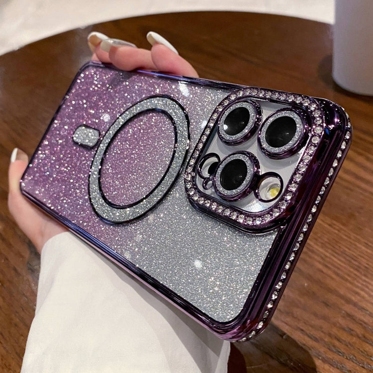 For iPhone 14 Pro Max Diamond Gradient Glitter Plated MagSafe Phone Case(Purple) - iPhone 14 Pro Max Cases by buy2fix | Online Shopping UK | buy2fix