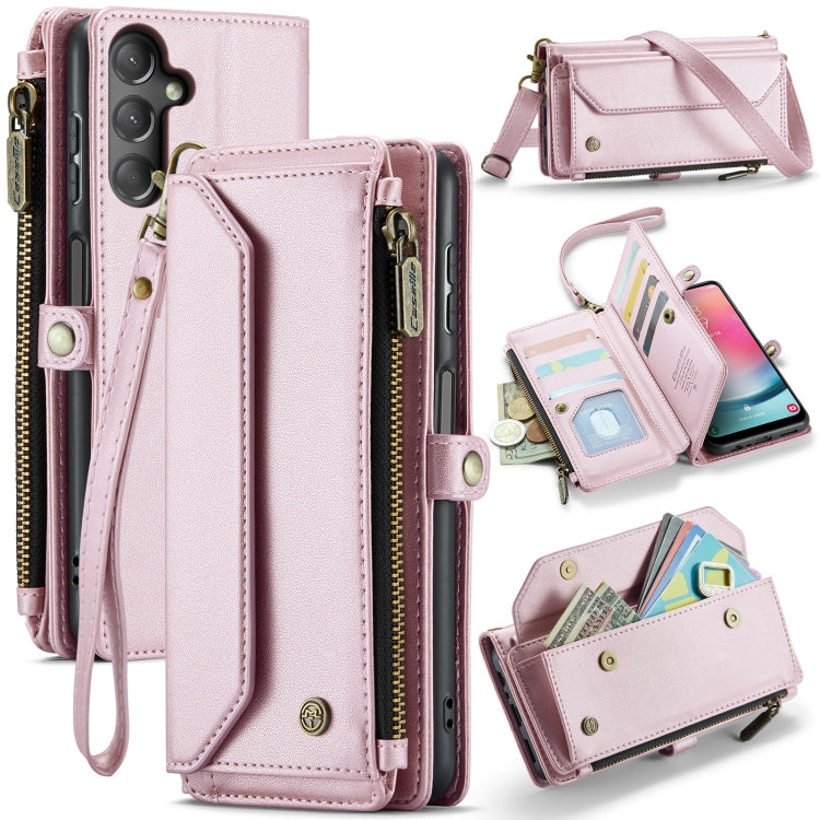 For Samsung Galaxy A24 CaseMe C36 Card Slots Zipper Wallet RFID Anti-theft Leather Phone Case(Pink) - Galaxy Phone Cases by CaseMe | Online Shopping UK | buy2fix