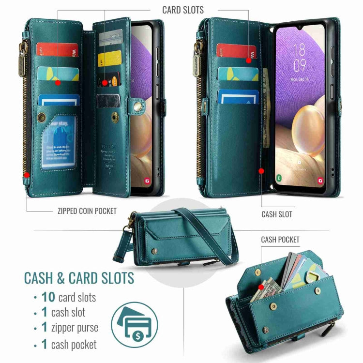 For Samsung Galaxy A32 5G CaseMe C36 Card Slots Zipper Wallet RFID Anti-theft Leather Phone Case(Blue-green) - Galaxy Phone Cases by CaseMe | Online Shopping UK | buy2fix