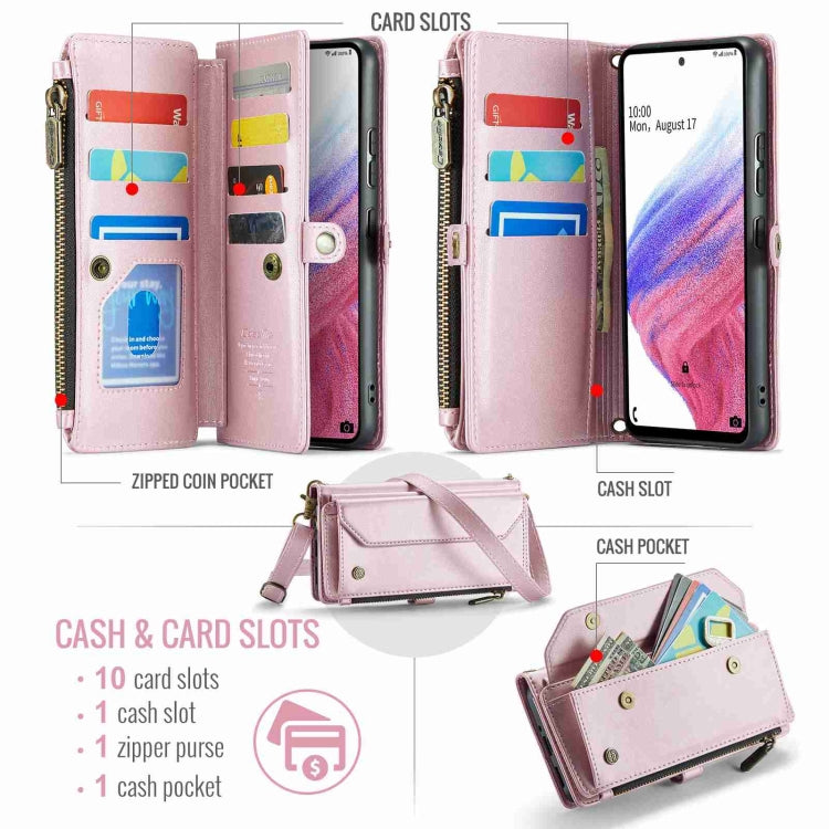 For Samsung Galaxy A53 5G CaseMe C36 Card Slots Zipper Wallet RFID Anti-theft Leather Phone Case(Pink) - Galaxy Phone Cases by CaseMe | Online Shopping UK | buy2fix