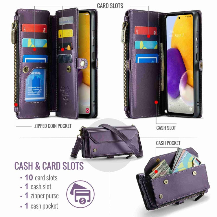 For Samsung Galaxy A72 CaseMe C36 Card Slots Zipper Wallet RFID Anti-theft Leather Phone Case(Purple) - Galaxy Phone Cases by CaseMe | Online Shopping UK | buy2fix