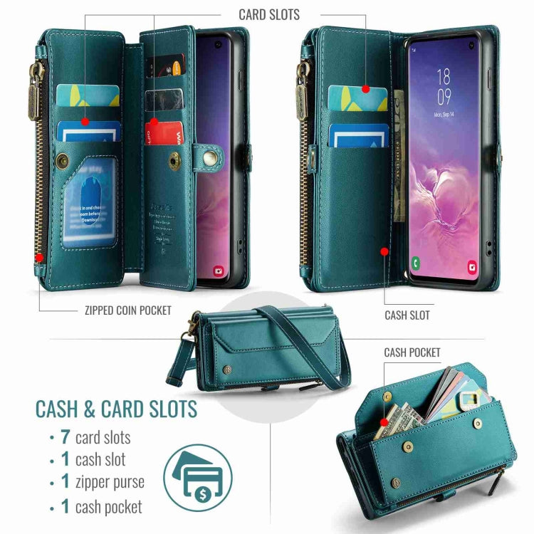 For Samsung Galaxy S10 CaseMe C36 Card Slots Zipper Wallet RFID Anti-theft Leather Phone Case(Blue-green) - Galaxy Phone Cases by CaseMe | Online Shopping UK | buy2fix