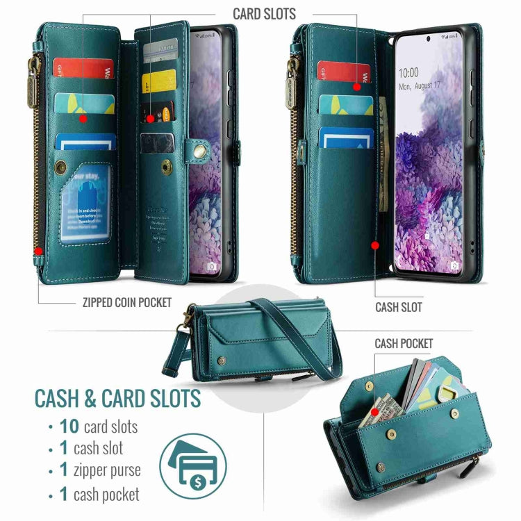 For Samsung Galaxy S20+ CaseMe C36 Card Slots Zipper Wallet RFID Anti-theft Leather Phone Case(Blue-green) - Galaxy Phone Cases by CaseMe | Online Shopping UK | buy2fix