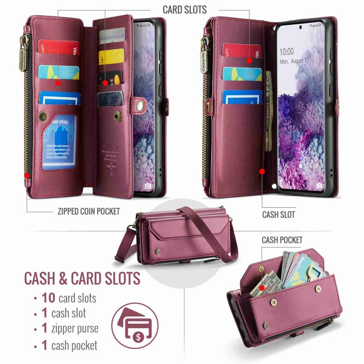 For Samsung Galaxy S20+ CaseMe C36 Card Slots Zipper Wallet RFID Anti-theft Leather Phone Case(Wine Red) - Galaxy Phone Cases by CaseMe | Online Shopping UK | buy2fix