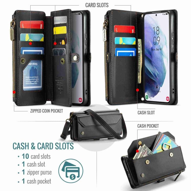 For Samsung Galaxy S21+ 5G CaseMe C36 Card Slots Zipper Wallet RFID Anti-theft Leather Phone Case(Black) - Galaxy S21+ 5G Cases by CaseMe | Online Shopping UK | buy2fix