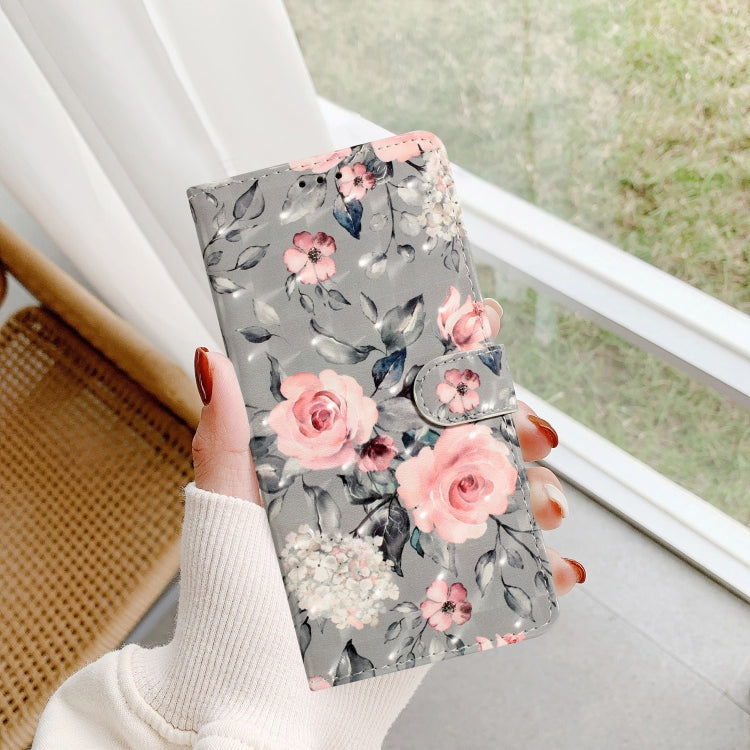 For iPhone 16 Plus 3D Pattern Leather Phone Case(Gray Base Flower) - iPhone 16 Plus Cases by buy2fix | Online Shopping UK | buy2fix