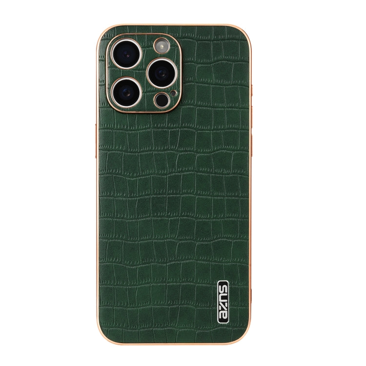 For iPhone 16 Pro Max AZNS Electroplated Frame Crocodile Texture Full Coverage Phone Case(Green) - iPhone 16 Pro Max Cases by AZNS | Online Shopping UK | buy2fix