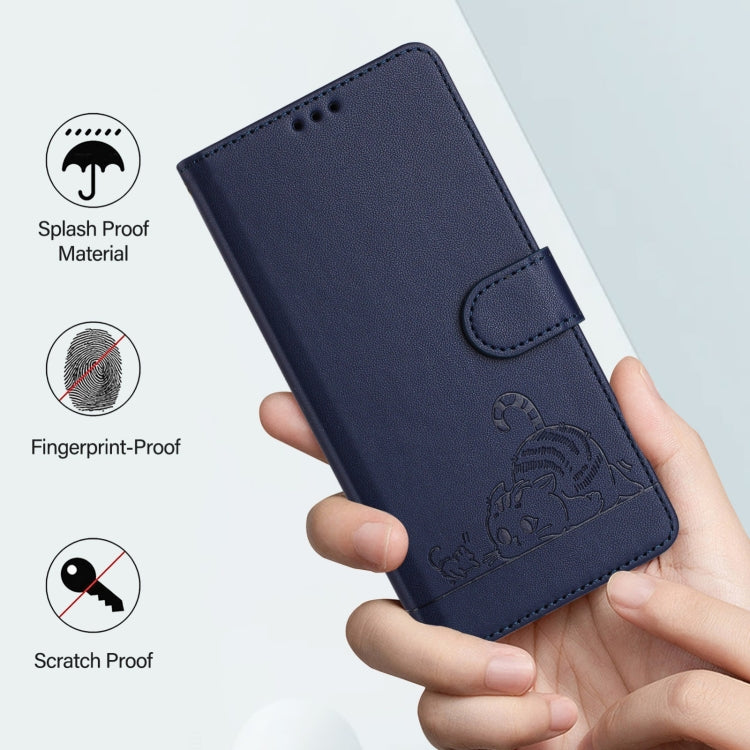 For Blackview Shark 8 Cat Rat Embossed Pattern RFID Leather Phone Case with Lanyard(Blue) - More Brand by buy2fix | Online Shopping UK | buy2fix