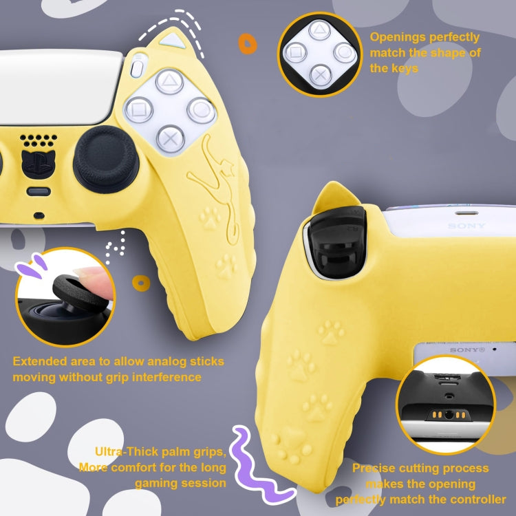 For Sony PS5 Cat Ear Shape Gamepad Silicone Protective Case(Yellow) - Cases by buy2fix | Online Shopping UK | buy2fix